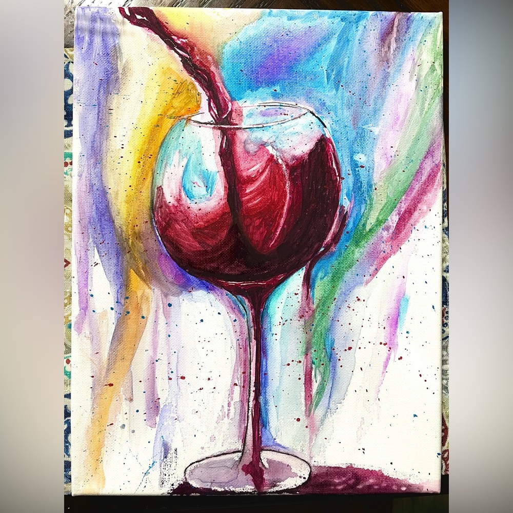 Water color wine glass home decor handmade  art